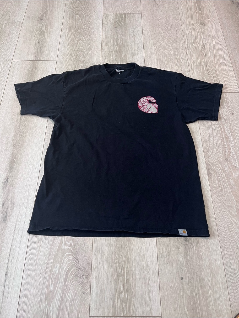 Carhartt Black Short-Sleeve Tee with Pink Chest Graphic